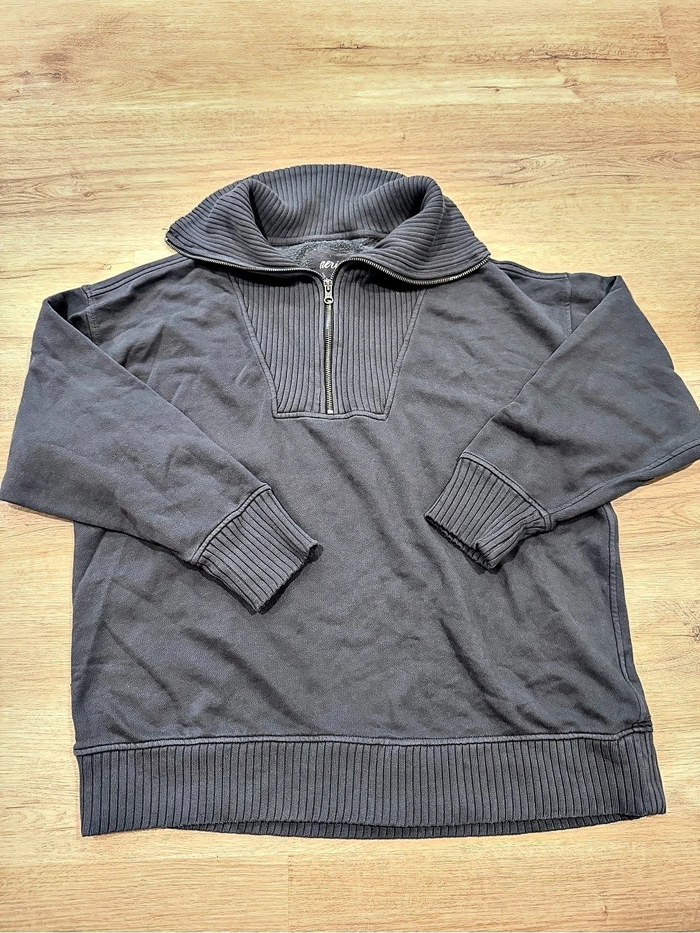Aerie Ribbed Half-Zip Sweatshirt Half-Zip Cowl Neck Sweater Gray Size Medium NWT